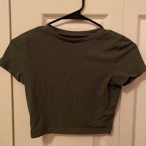 Dark Green Scoop Neck Cropped Tee